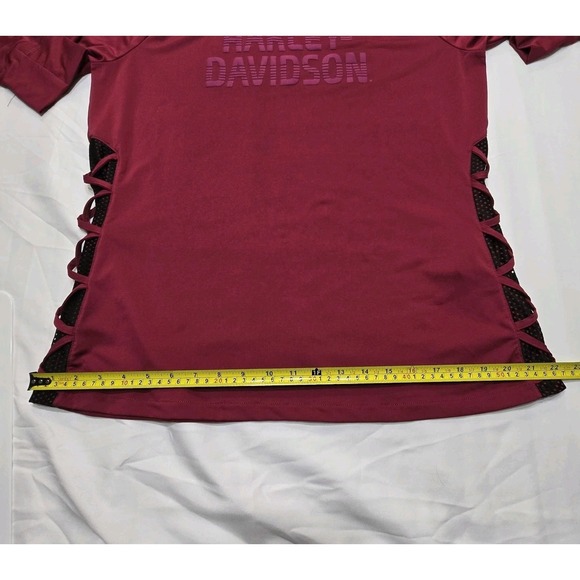 Harley Davidson Womens Performance/Activewear Long Sleeve XL Top Maroon Black - Picture 8 of 16